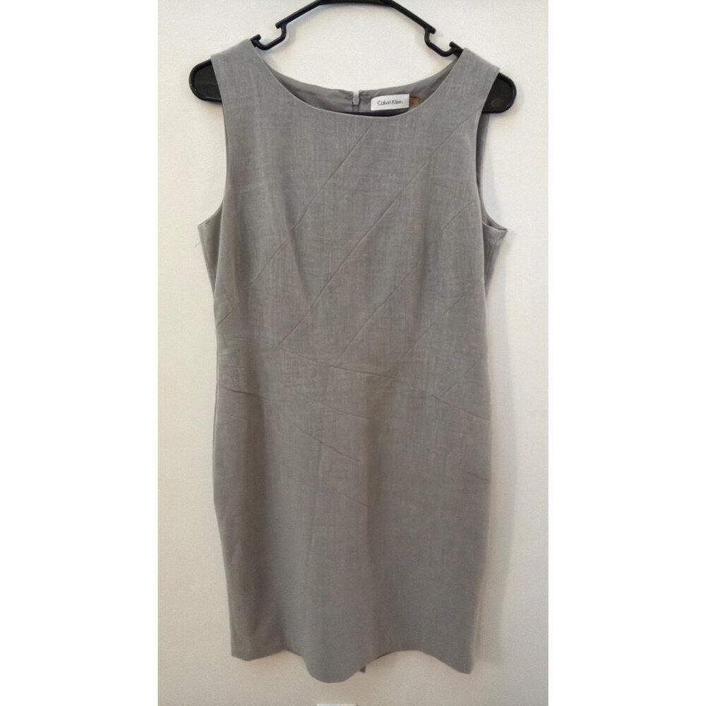 Calvin Klein Gray Sleeveless Sheath Dress Size 8 Polyester Blend Professional We